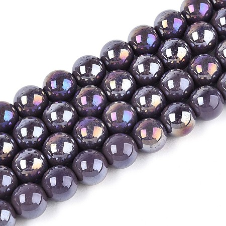 Electroplate Opaque Glass Beads Strands GLAA-T032-P10mm-AB15-1