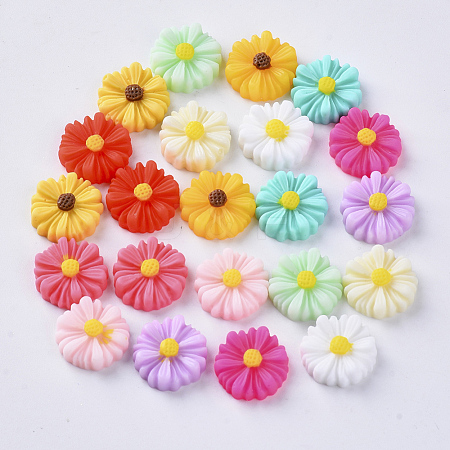  Jewelry Beads Findings Resin Cabochons, Flower, Mixed Color, 13x4.5mm