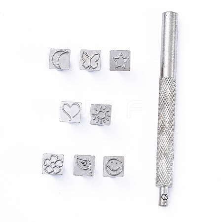 DIY Leathercarft Stamping Tool Setwith Iron Hand Shank and Alloy Stamps AJEW-XCP0001-07P-1