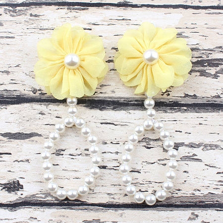 Cloth 3D Flower Plastic Imitation Pearl Beaded Barefoot Infnat Toe Anklets FS-WG366B4-02-1