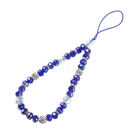 Rondelle Glass & Polymer Clay Rhinestone Beads Phone Hand Strap Chains HJEW-YW0001-05B-1