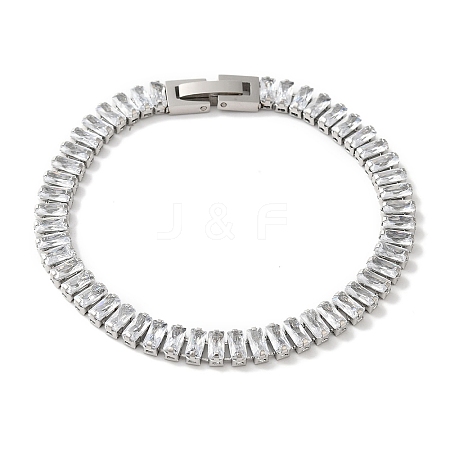 304 Stainlessa Steel Pave Clear Cubic Zirconia Rectangle Link Chain Bracelets for Women LS-BJEW-Z066-01P-03-1