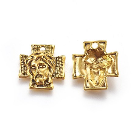 Tibetan Style Alloy Cross with Jesus Alloy Pendants for Easter Jewelry LS-GLF10674Y-NF-1