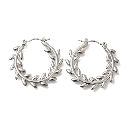 304 Stainless Steel Leaf Hoop Earrings for Women EJEW-S227-67P-1