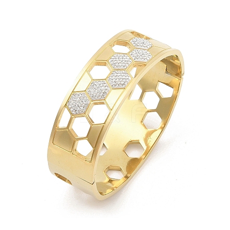 Ion Plating(IP) 304 Stainless Steel Honeycomb Bangles for Women BJEW-G693-07G-1