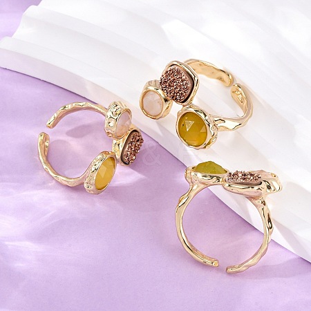 Natural Rose Quartz/Korean Jade/Agate Germ Cuff Rings RJEW-M076-05G-04-1