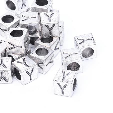 Antique Silver Plated Initial Letter Alloy European Beads TIBEB-Q054-56AS-NR-1