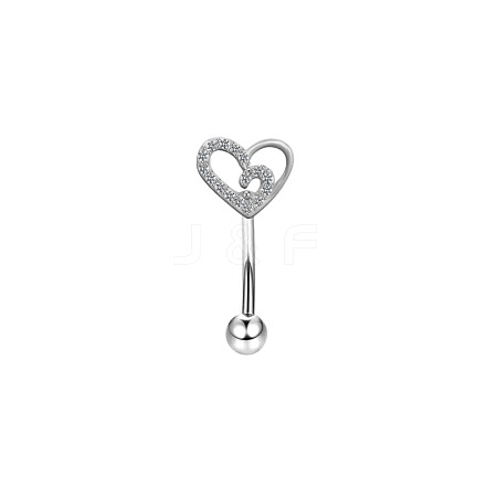 Heart 304 Stainless Steel Pink Cubic Zirconia Eyebrow Curved Barbell Rings WG9A661-04-1