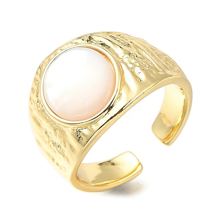 Rack Plating Brass Shell Open Cuff Rings for Women RJEW-M022-08G-1