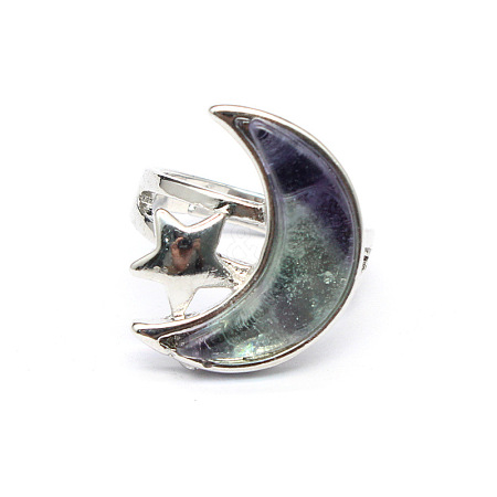 Moon & Star Natural Fluorite Adjustable Rings PW-WGCB712-03-1