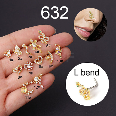 20G Stainless Steel Cubic Zirconia L-Shaped Nose Rings WG80602-18-1