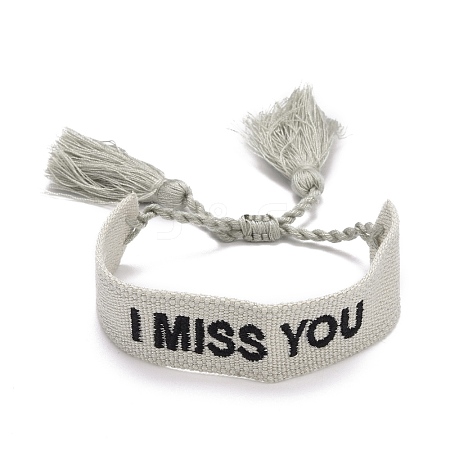 Word I Miss You Polycotton(Polyester Cotton) Braided Bracelet with Tassel Charm BJEW-F429-10-1