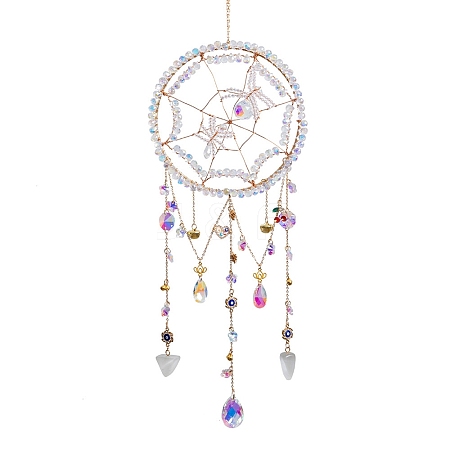 Spider Web & Spider Glass Beads Suncatchers HJEW-F027-15-1