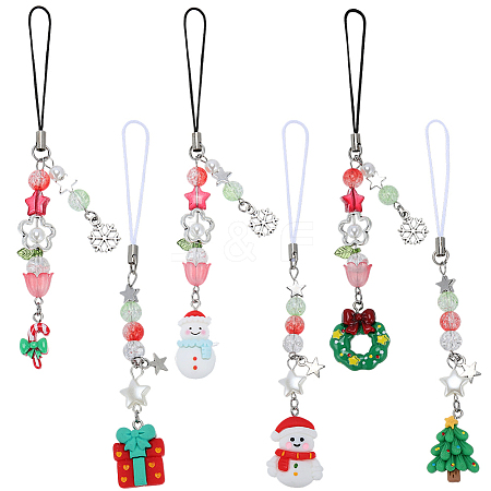 6Pcs 6 Styles Christmas Acrylic & Glass & Resin Mobile Straps HJEW-SC0002-97-1