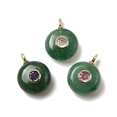 Natural Green Aventurine Flat Round Pendants G-H318-01G-A-01-1