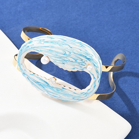 Shell Shape 304 Stainless Steel Enamel Cuff Bangles for Women LS-BJEW-A049-04D-G-1