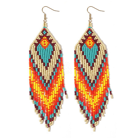 Bohemian Handmade Glass Seed Beads Hexagon Dangle Earrings ZA8204-5-1