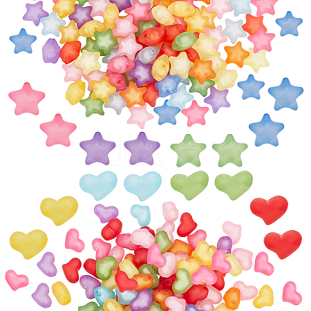200Pcs 2 Style  Frosted and Transparent Acrylic Beads FACR-PH0001-03-1