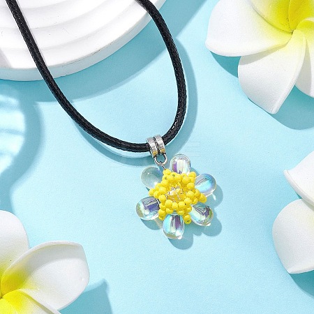 Glass Rhinestone & Glass Seed Beads Beaded Flower Pendant Necklaces NJEW-MZ00078-01-1