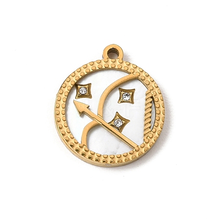 12 Constellations 304 Stainless Steel & Natural Shell & Rhinestone Pendants SA-CBAA9A2-06G-08-1