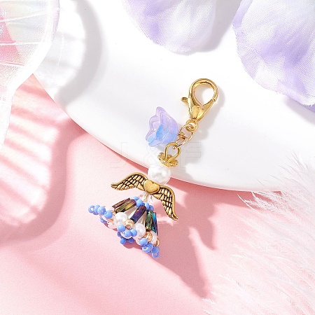 Handmade Glass Seed Beaded Angel Pendant Decorations HJEW-MZ00381-04-1