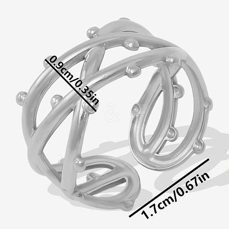 304 Stainless Steel Minimalist Double Layer Cross Over Open Cuff Rings for Women CD1681-1-1