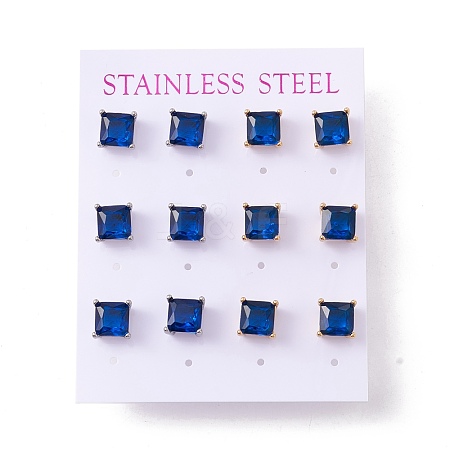 6 Pairs Tiny Cubic Zirconia Square Stud Earrings EJEW-G291-01B-M-1