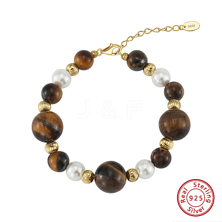 Natural Tiger Eye Beaded Bead Bracelets BJEW-L692-003G-1