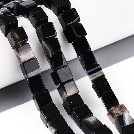 Natural Dyed & Heated Black Agate Beads Strands G-T139-8x8-35B-01-1