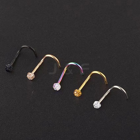 304 Stainless Steel Rhinestone Round Ball Fishtail Nose Rings WGE5A2F-15-1