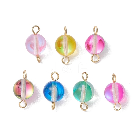 Dyed Synthetic Moonstone Round Connector Charms PALLOY-JF02690-01-1