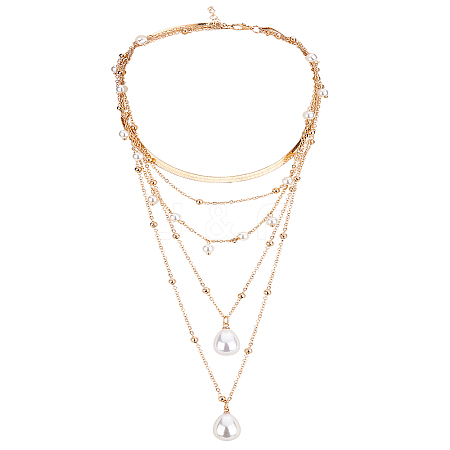 1Pc Alloy Multi Layered Necklaces NJEW-LP0001-57G-1