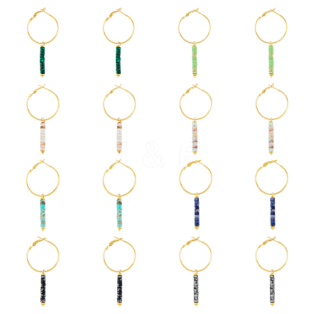 8 Pair 8 Style Natural & Synthetic Mixed Gemstone Beaded Column Drop Earrings EJEW-AB00040-1