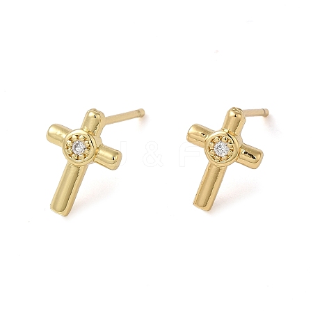 Rack Plating Brass Cross Stud Earrings EJEW-M235-02G-1