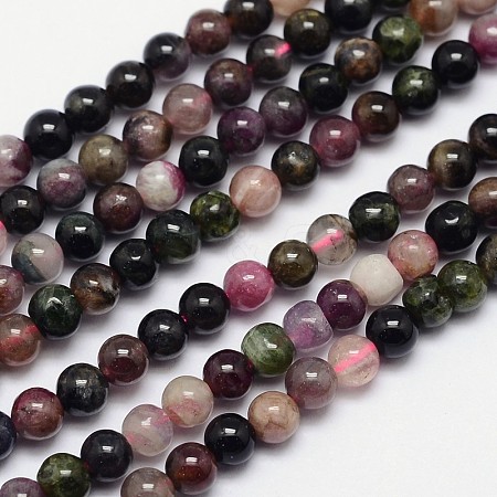 Natural Tourmaline Round Bead Strands G-I162-01-4mm-1