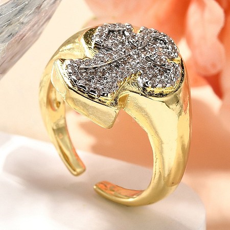 Brass Micro Pave Clear Cubic Zirconia Cuff Rings RJEW-U035-02GP-04-1