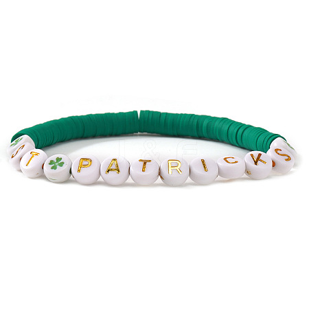 ST Patricks Acrylic & Polymer Clay Heishi Beads Stretch Bracelets for Women BK9964-27-1