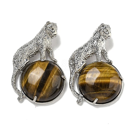 Natural Tiger Eye Half Round Pendants G-F766-06AS-08-1