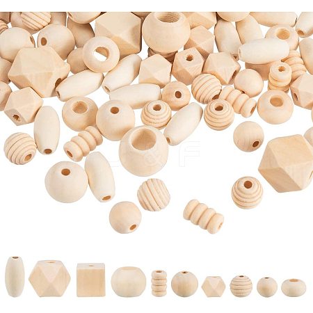 Unfinished Natural Wood Beads WOOD-PH0008-86-1