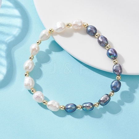 Natural Freshwater Pearl & Non-magnetic Synthetic Hematite Beaded Stretch Bracelets for Women BJEW-JB13552-1