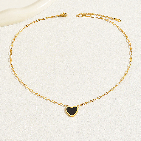 Natural Shell Heart Pendant Necklaces with Golden Stainless Steel Paperclip Chains EU3732-1-1