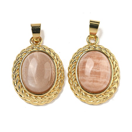 Natural Sunstone Oval Pendants G-B079-02G-03-1