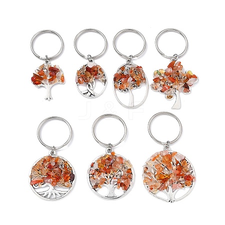 Natural Carnelian Chip & Alloy Tree of Life Pendant Keychain KEYC-JKC00648-04-1