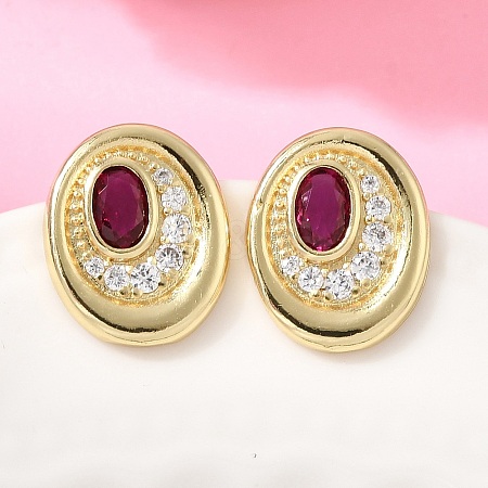 Brass Micro Pave Cubic Zirconia Stud Earrings EJEW-G471-13G-06-1