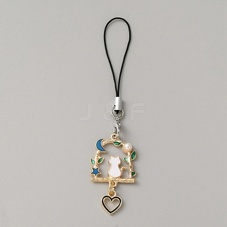 Alloy Enamel Arch with Cat & Heart Phone Charm Mobile Straps HJEW-WH0007-26-1