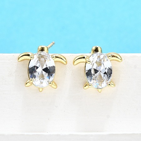 Brass Micro Pave Clear Cubic Zirconia Stud Earrings LS-EJEW-H157-03G-01-1