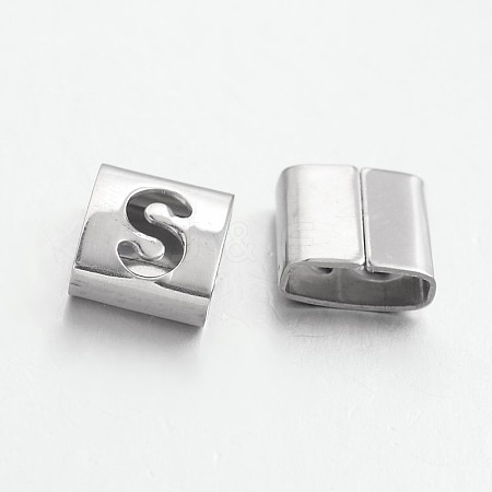 Tarnish Resistant Letter Style 201 Stainless Steel Square Slide Charms STAS-L132-10-1