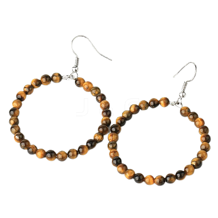 Fashionable Natural Tiger Eye Hoop Earrings for Women KJ9273-3-1