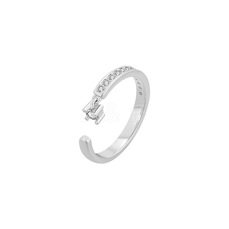 Brass Micro Pave Cubic Zirconia Cuff Open Rings for Women FS-WG471DC-06-1