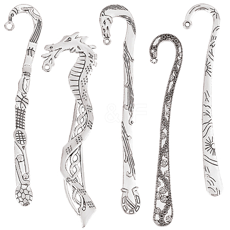 10Pcs 5 Styles Tibetan Style Alloy Bookmark Findings with Holes FIND-SC0008-98-1